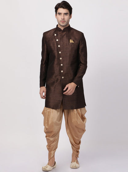 VASTRAMAY Men's Brown Silk Blend Sherwani Set - PUSHMYCART
