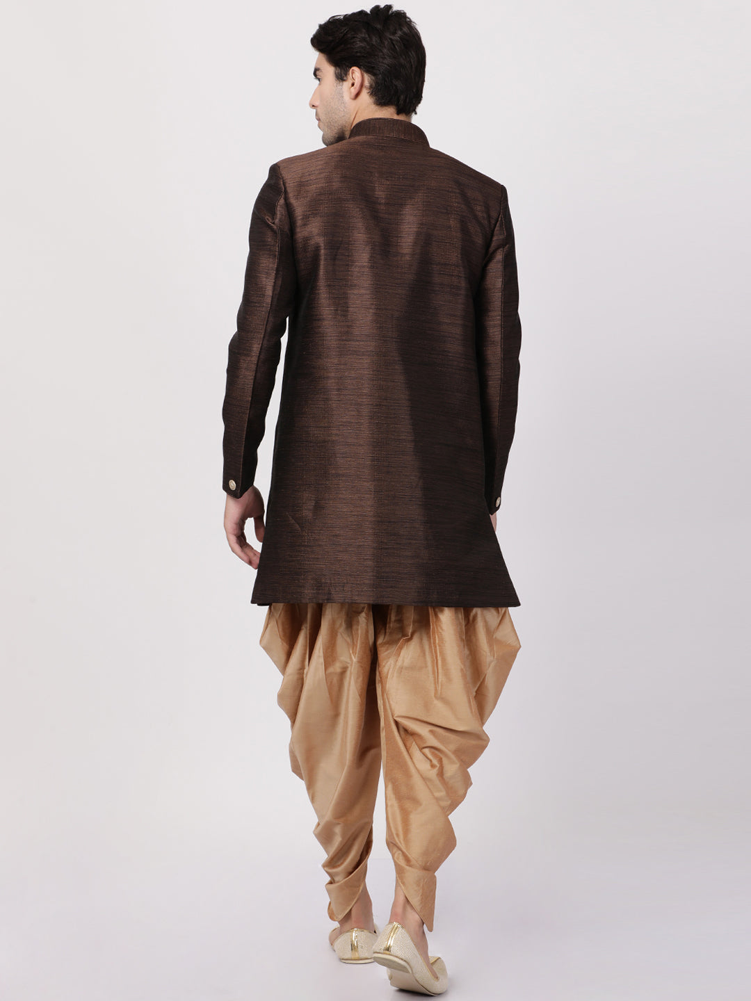 VASTRAMAY Men's Brown Silk Blend Sherwani Set - PUSHMYCART