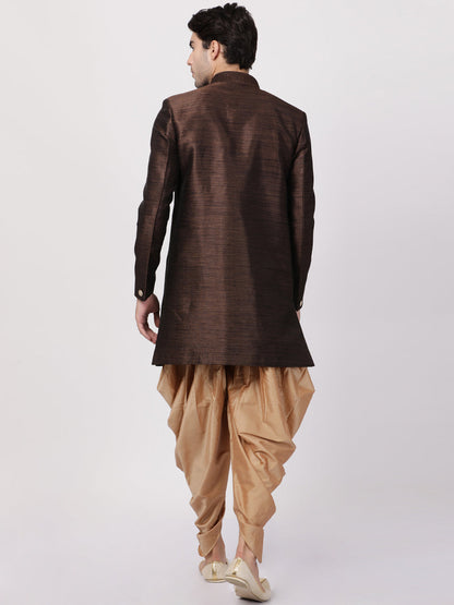 VASTRAMAY Men's Brown Silk Blend Sherwani Set - PUSHMYCART