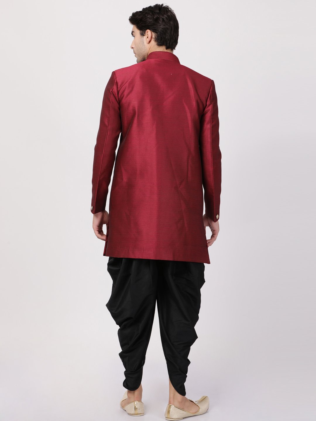 VM By VASTRAMAY Men's Maroon Silk Blend Sherwani Set - PUSHMYCART