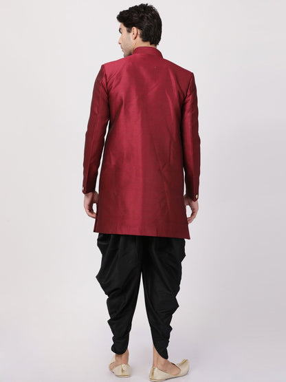 VM By VASTRAMAY Men's Maroon Silk Blend Sherwani Set - PUSHMYCART