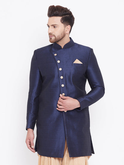 mens navy blue silk blend sherwani only top