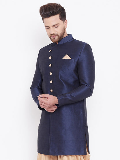 mens navy blue silk blend sherwani only top
