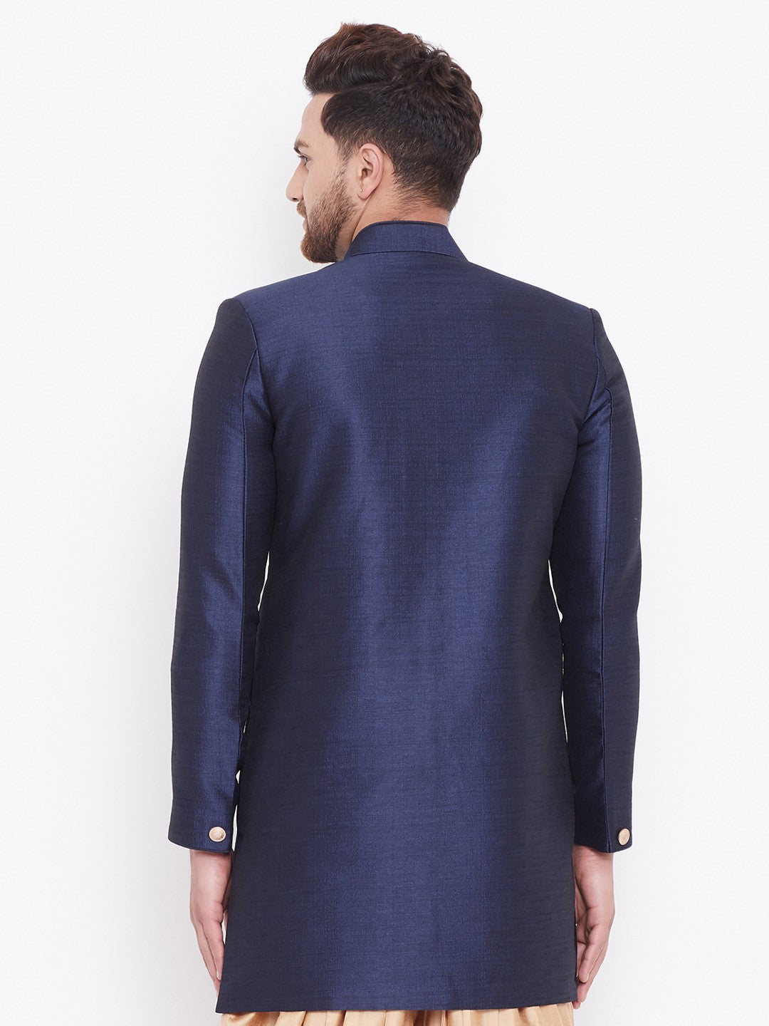 mens navy blue silk blend sherwani only top
