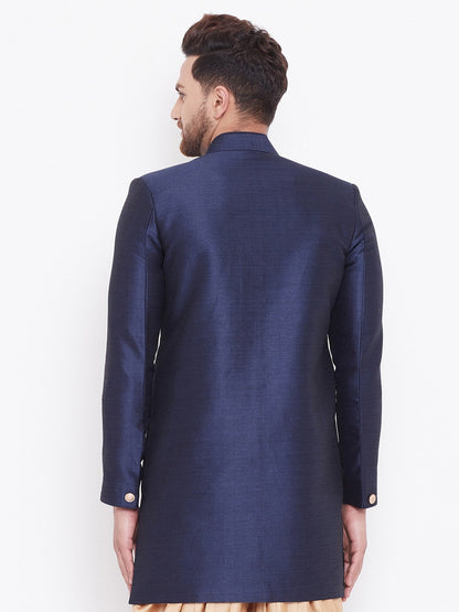 mens navy blue silk blend sherwani only top