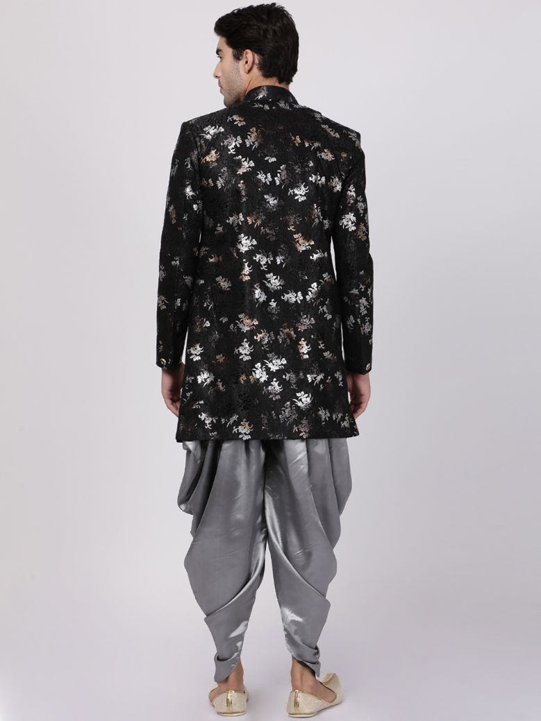 VASTRAMAY Men's Black Silk Blend Sherwani Set - PUSHMYCART