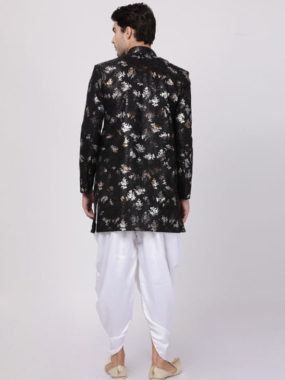 VASTRAMAY Men's Black Silk Blend Sherwani Set - PUSHMYCART