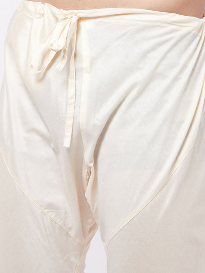 Vastramay Men's Black Angrakha Style Indo Western Over Cream Kurta Pyjama Set - PUSHMYCART