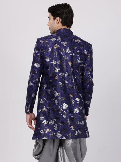 VASTRAMAY Men's Blue Silk Blend Sherwani Only Top - PUSHMYCART