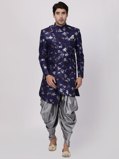VASTRAMAY Men's Blue Silk Blend Sherwani Only Top - PUSHMYCART