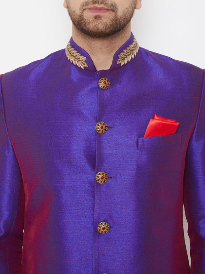 mens purple silk blend sherwani set