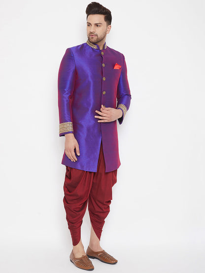mens purple silk blend sherwani set
