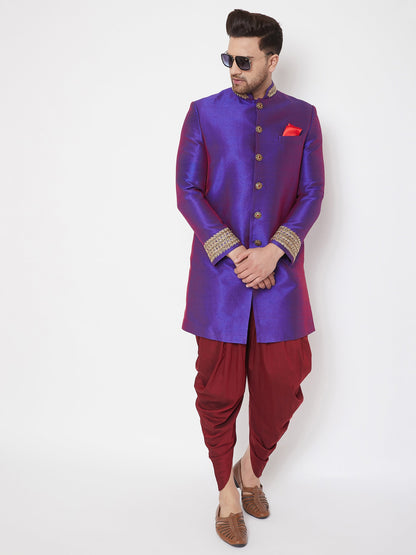 mens purple silk blend sherwani set