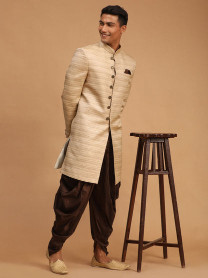 Vastramay mens beige and coffee color texture pattern sherwani set