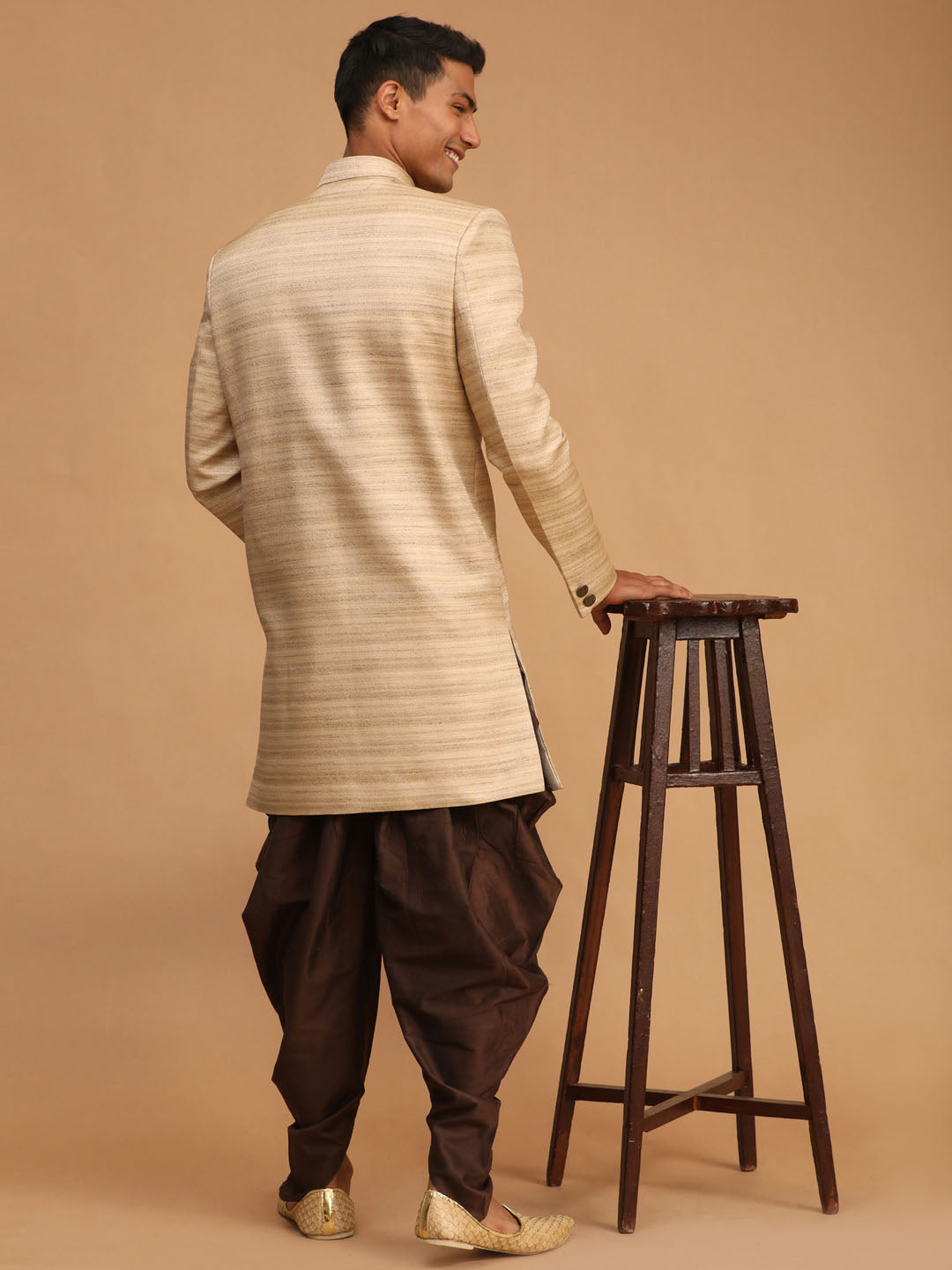 Vastramay mens beige and coffee color texture pattern sherwani set