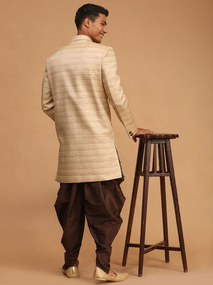 Vastramay mens beige and coffee color texture pattern sherwani set