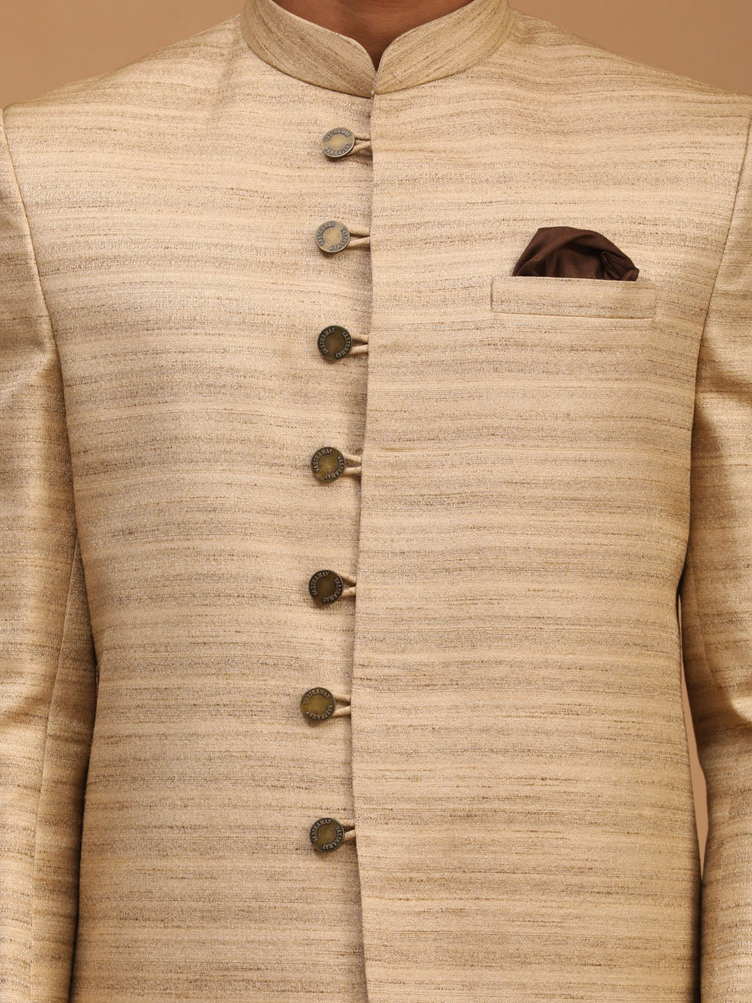 Vastramay mens beige and coffee color texture pattern sherwani set