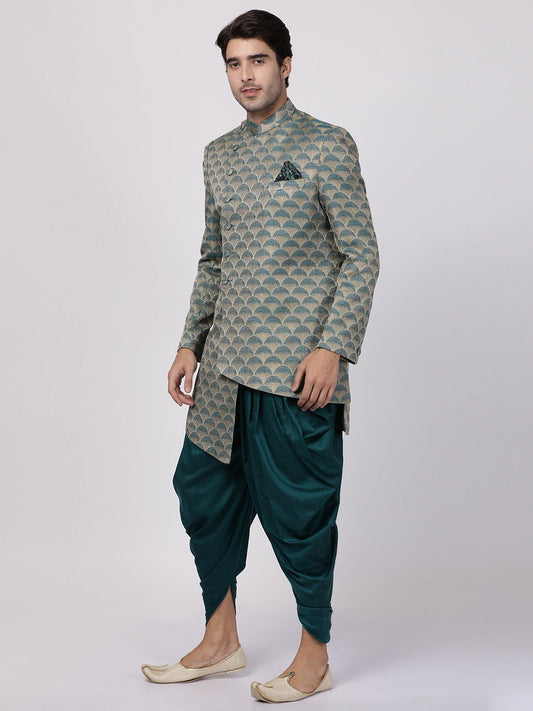 mens green silk blend sherwani set1381