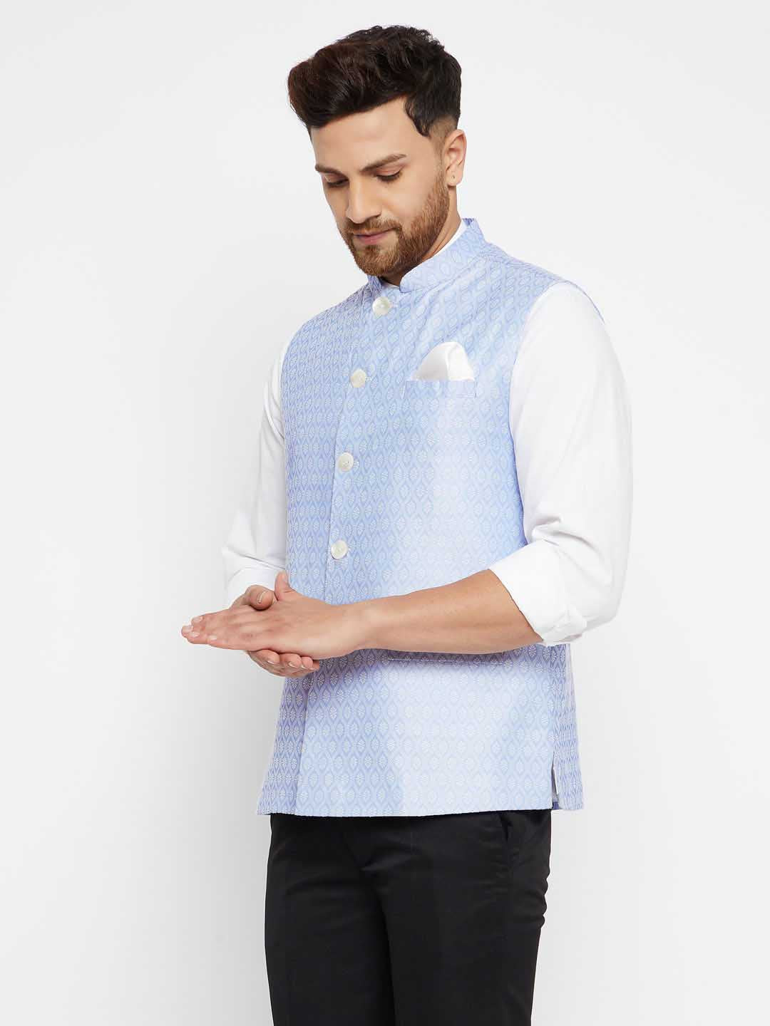Vastramay Mens Lavender acquard Nehru Jacket