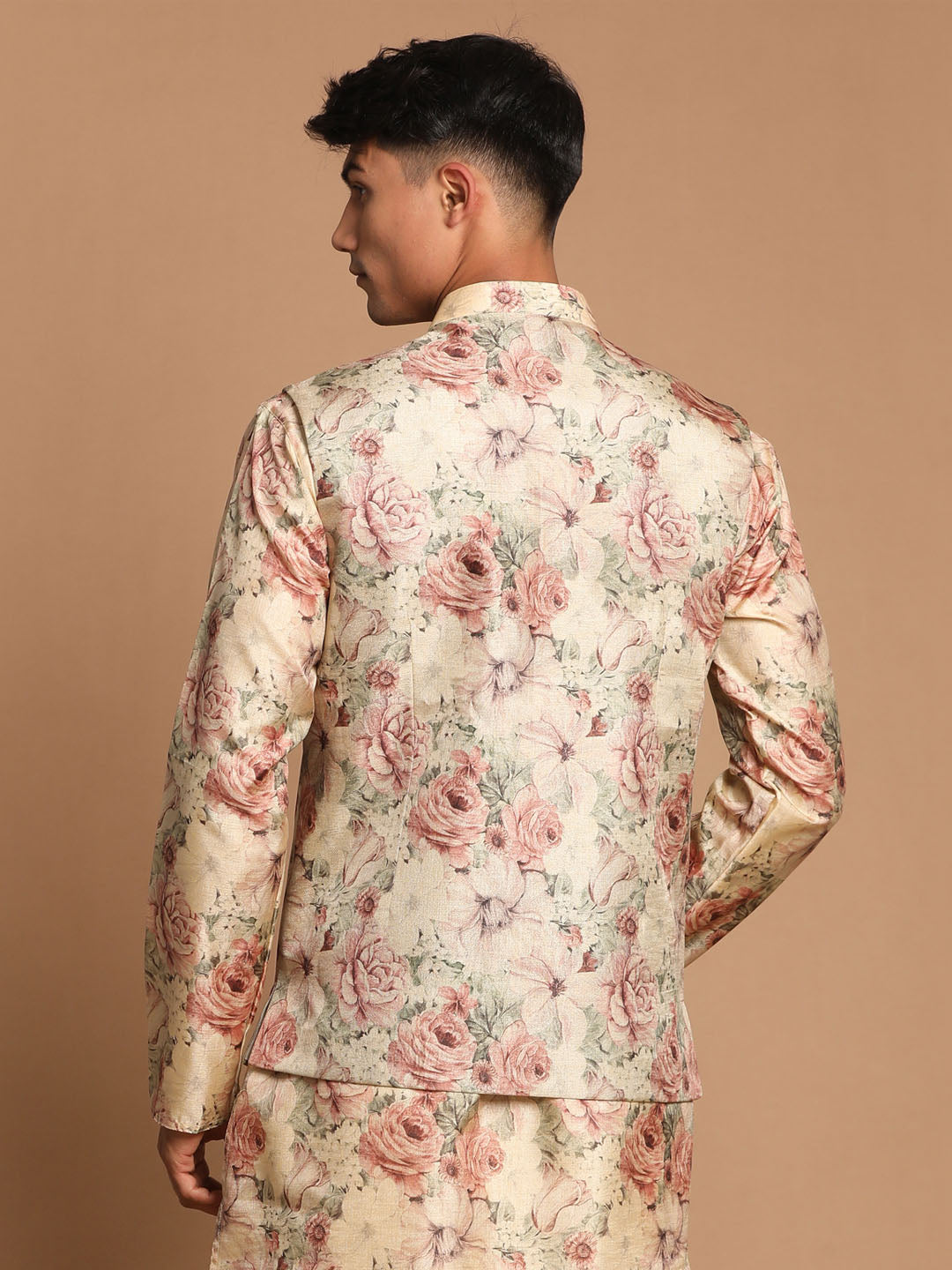 Vastramay Men's Beige Printed Jacket - PUSHMYCART