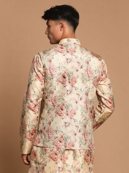 Vastramay Men's Beige Printed Jacket - PUSHMYCART