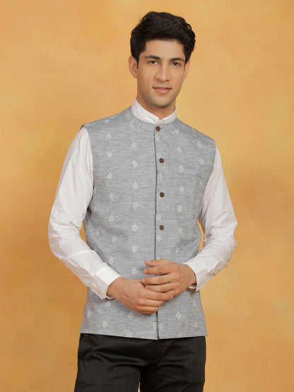 vastramay mens grey cotton nehru jacket 1