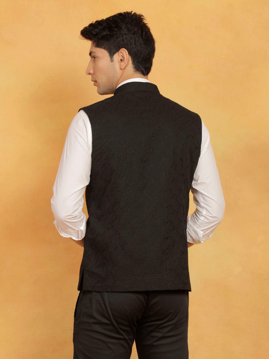 vastramay mens black cotton nehru jacket