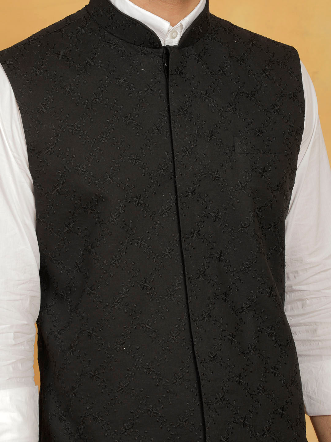 vastramay mens black cotton nehru jacket