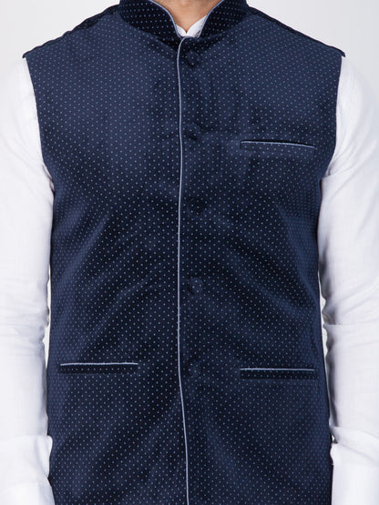 VASTRAMAY Men's Blue Velvet Ethnic Jacket - PUSHMYCART