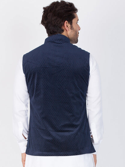 VASTRAMAY Men's Blue Velvet Ethnic Jacket - PUSHMYCART