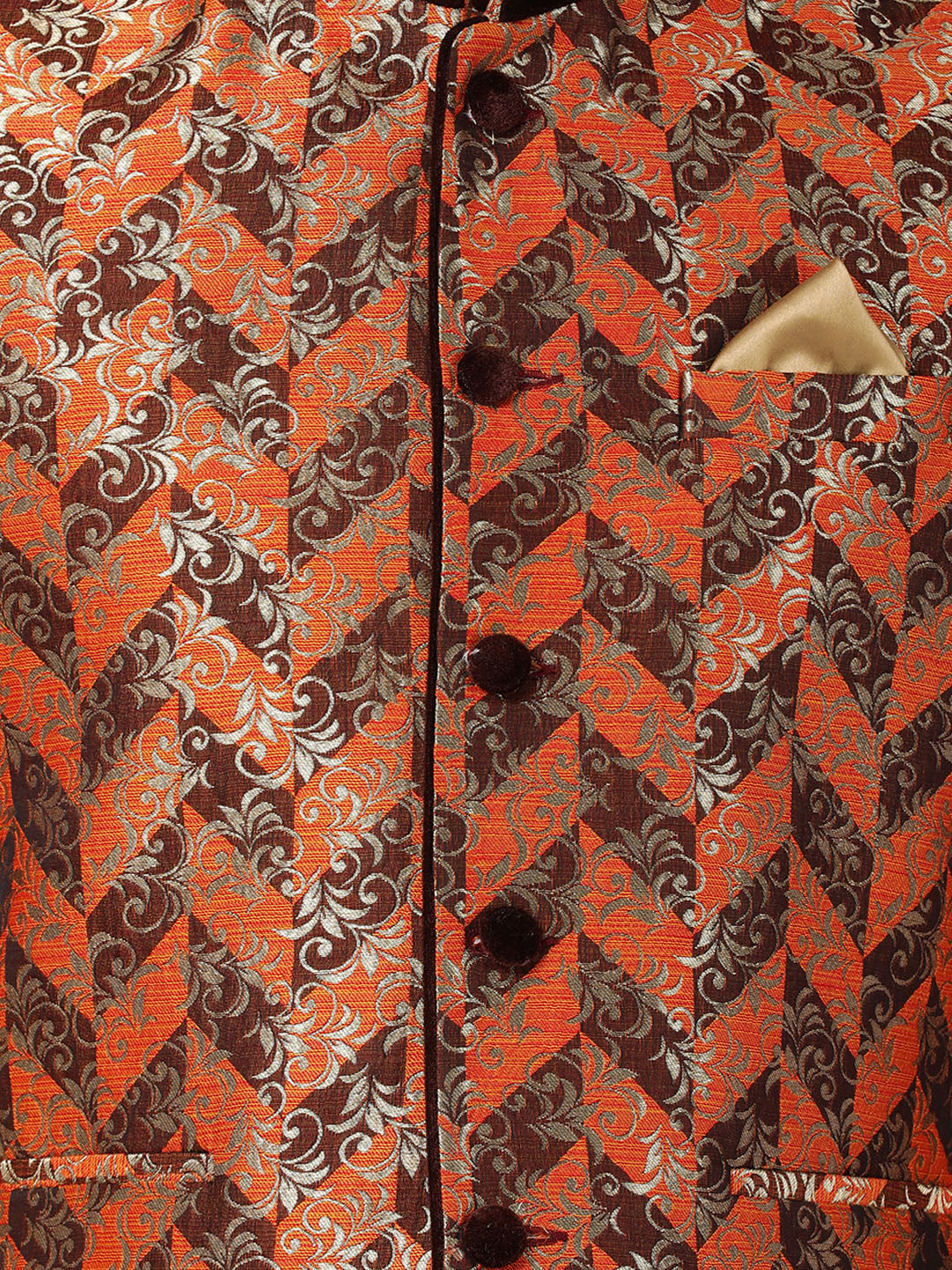 VASTRAMAY Men's Orange Cotton Silk Blend Ethnic Jacket - PUSHMYCART