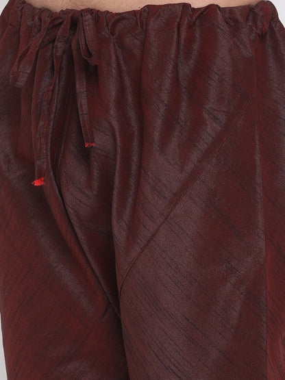Vastramay Mens Burgundy Silk Blend Kurta and Pyjama Set