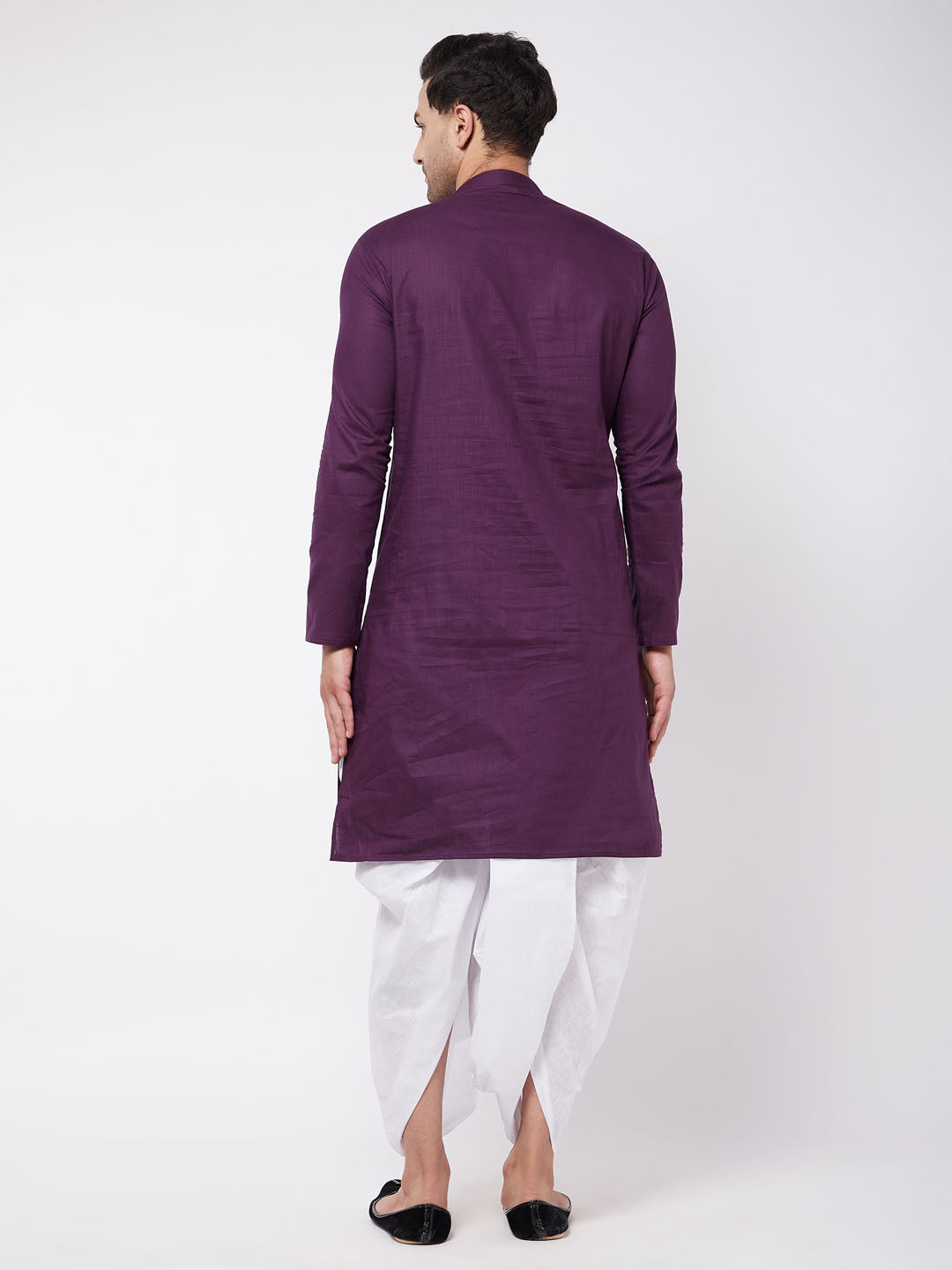 Vastramay Men's Purple And White Cotton Blend Kurta And Dhoti Set - PUSHMYCART