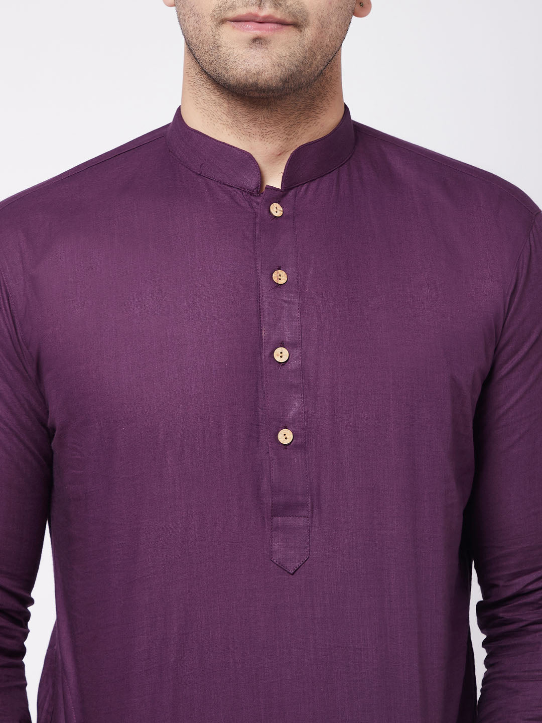 Vastramay Men's Purple And White Cotton Blend Kurta And Dhoti Set - PUSHMYCART