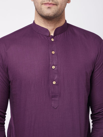 Vastramay Men's Purple And White Cotton Blend Kurta And Dhoti Set - PUSHMYCART