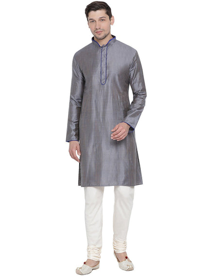 VASTRAMAY Men's Grey Cotton Kurta and Pyjama Set
