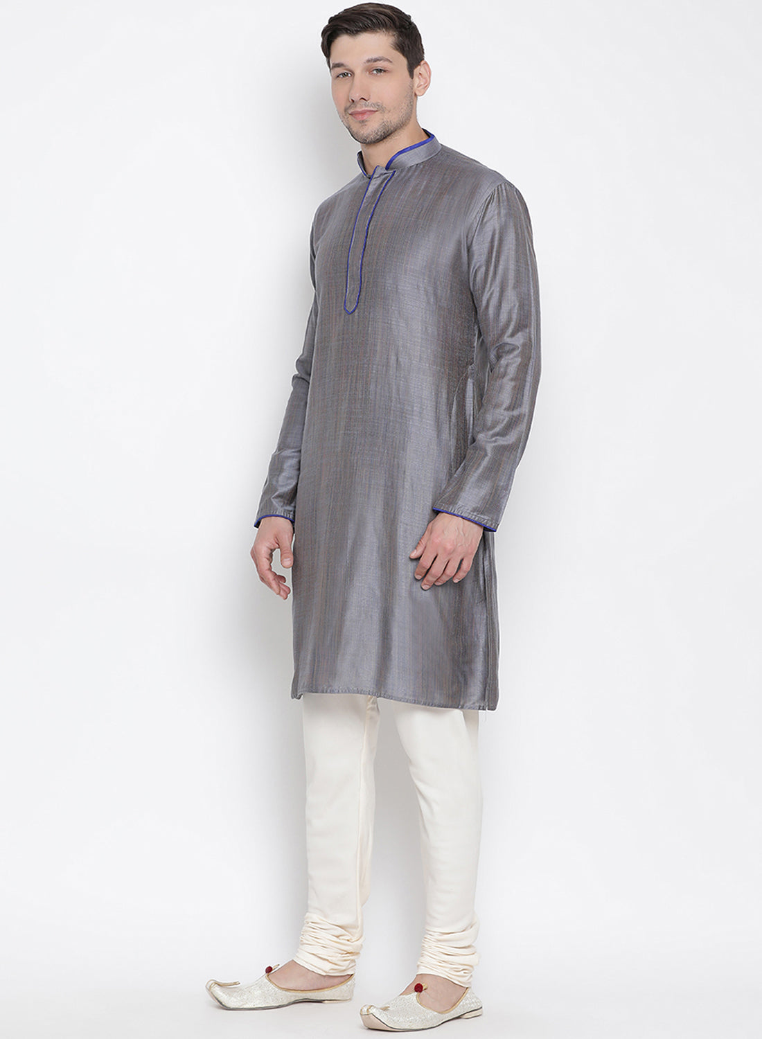 VASTRAMAY Men's Grey Cotton Kurta and Pyjama Set - PUSHMYCART