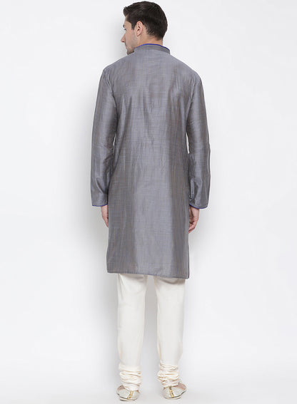 VASTRAMAY Men's Grey Cotton Kurta and Pyjama Set - PUSHMYCART