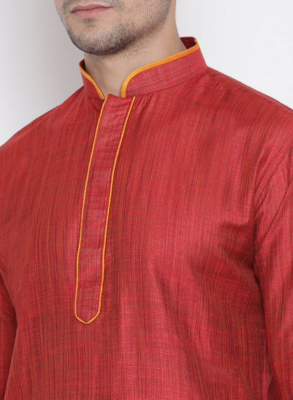 VASTRAMAY Men's Maroon Cotton Kurta and Pyjama Set - PUSHMYCART