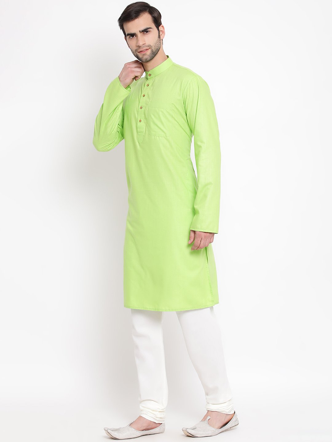 VASTRAMAY Men's Green Cotton Blend Kurta and Pyjama Set