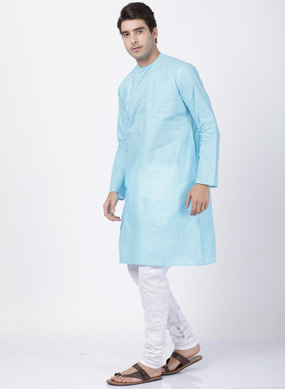 VASTRAMAY Men's Light Blue Cotton Blend Kurta and Pyjama Set - PUSHMYCART