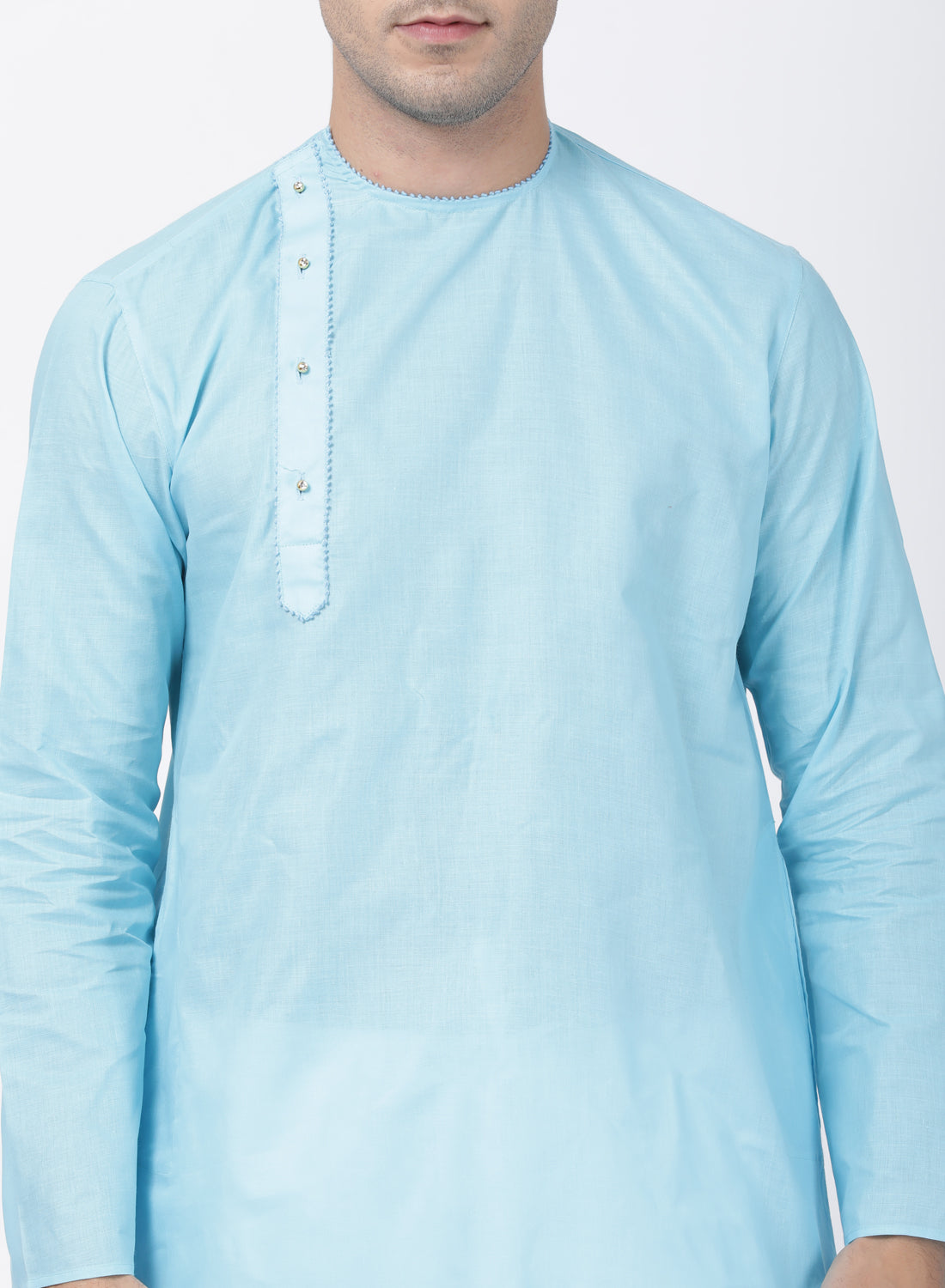 VASTRAMAY Men's Light Blue Cotton Blend Kurta and Pyjama Set - PUSHMYCART