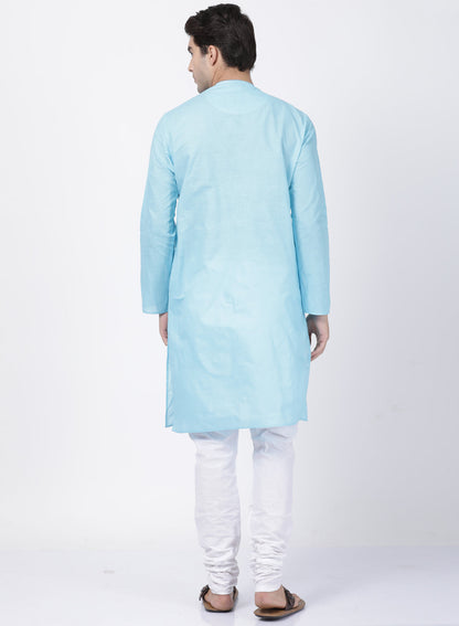 VASTRAMAY Men's Light Blue Cotton Blend Kurta and Pyjama Set - PUSHMYCART