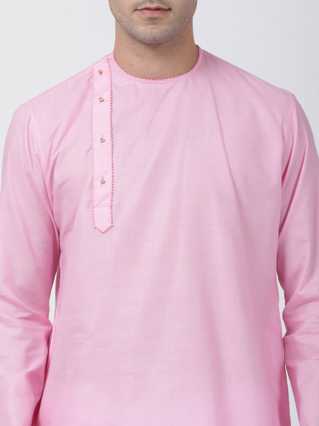 Vastramay Men's Pink Cotton Blend Kurta - PUSHMYCART
