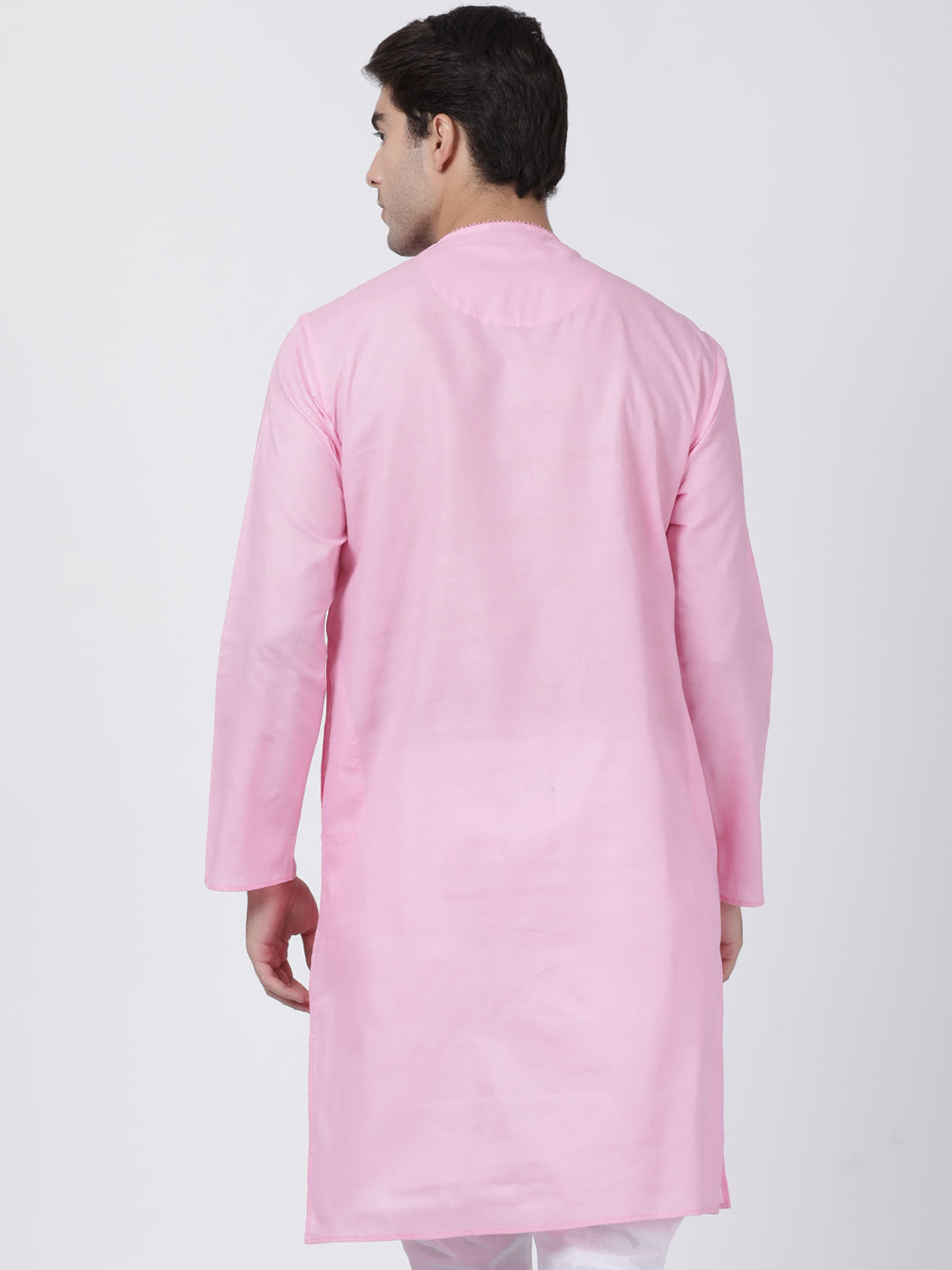 Vastramay Men's Pink Cotton Blend Kurta - PUSHMYCART