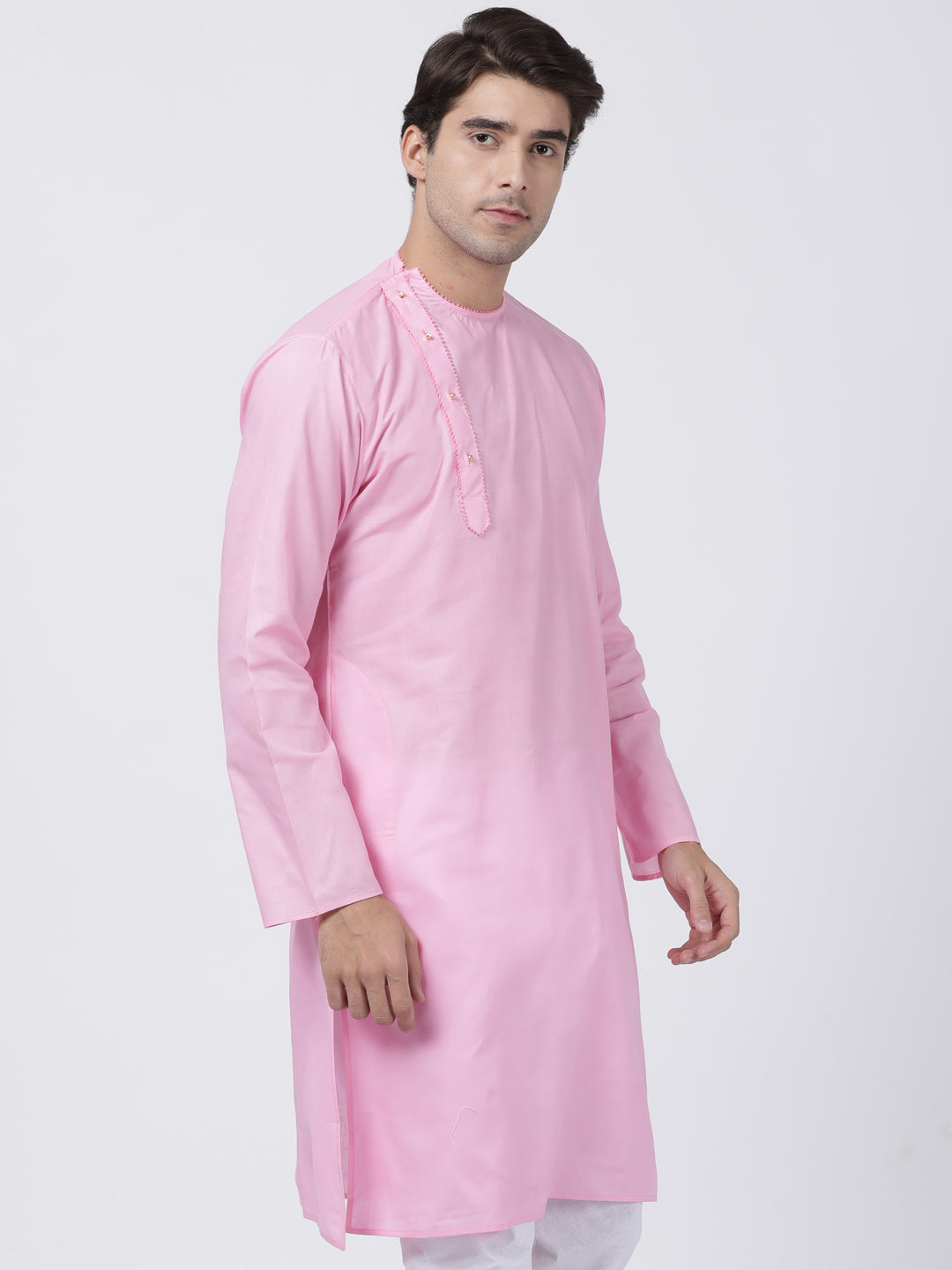 Vastramay Men's Pink Cotton Blend Kurta - PUSHMYCART