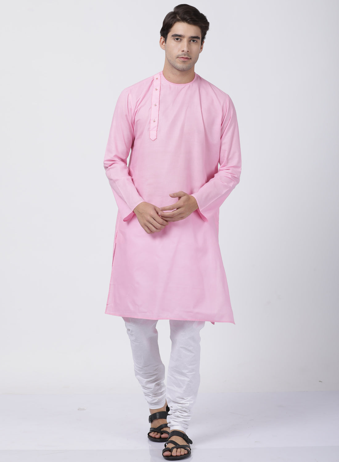 Vastramay Men's Pink Cotton Blend Kurta - PUSHMYCART