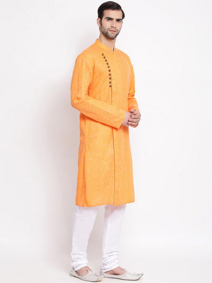 VASTRAMAY Men's Orange Mix Cotton Kurta and Pyjama Set - PUSHMYCART