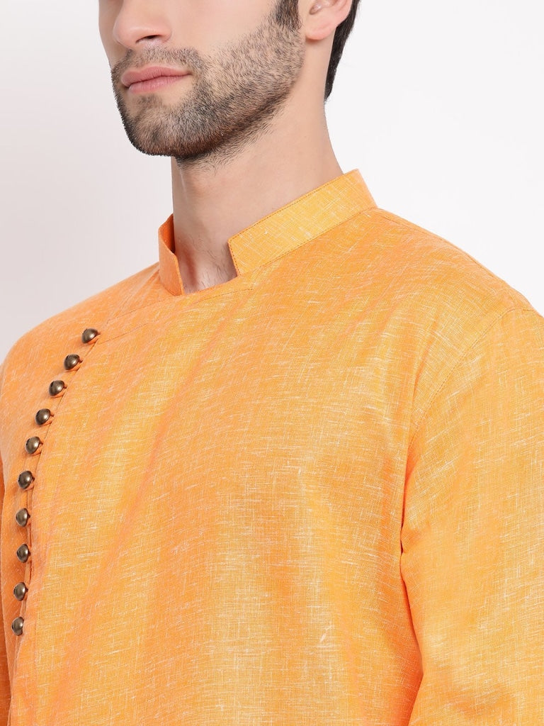 VASTRAMAY Men's Orange Mix Cotton Kurta and Pyjama Set - PUSHMYCART