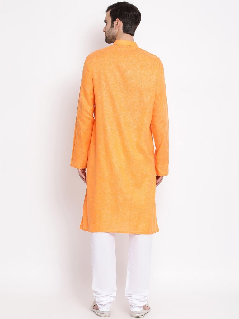 VASTRAMAY Men's Orange Mix Cotton Kurta and Pyjama Set - PUSHMYCART